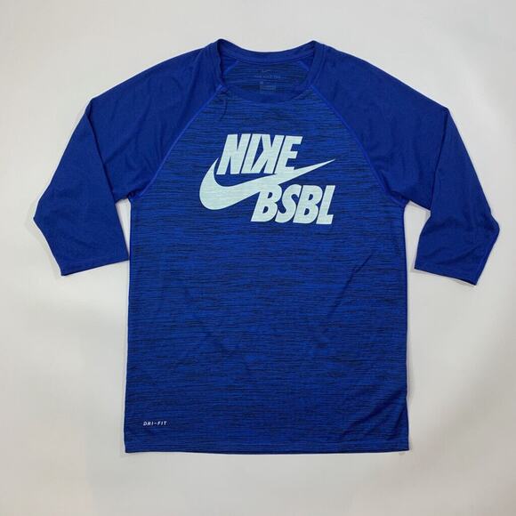 Nike T Shirt Mens M Medium Blue Dri Fit Half Sleeve Crew Neck BSBL Baseball Tee - Picture 2 of 11